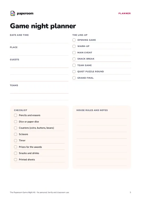 Game night planner
