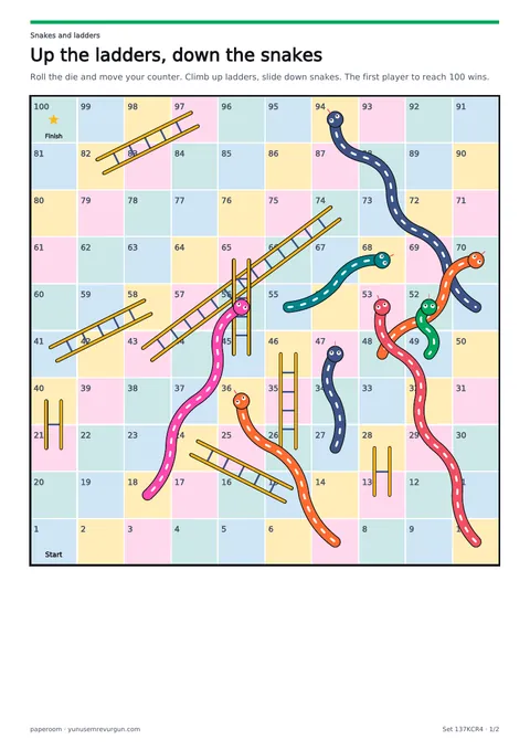 Snakes and ladders board